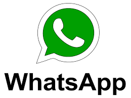 WhatsApp logo: green chat bubble with a white telephone icon, and the text WhatsApp underneath.